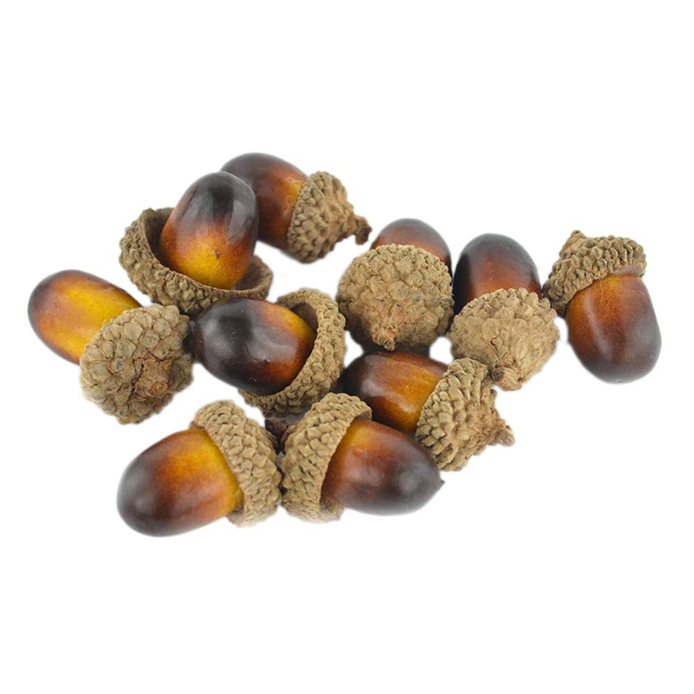 Amosfun 50pcs Artificial Acorns with Acorn Cap Craft Acorns for Autumn Thanksgiving Christmas Decoration DIY Craft Fake Fruit Prop