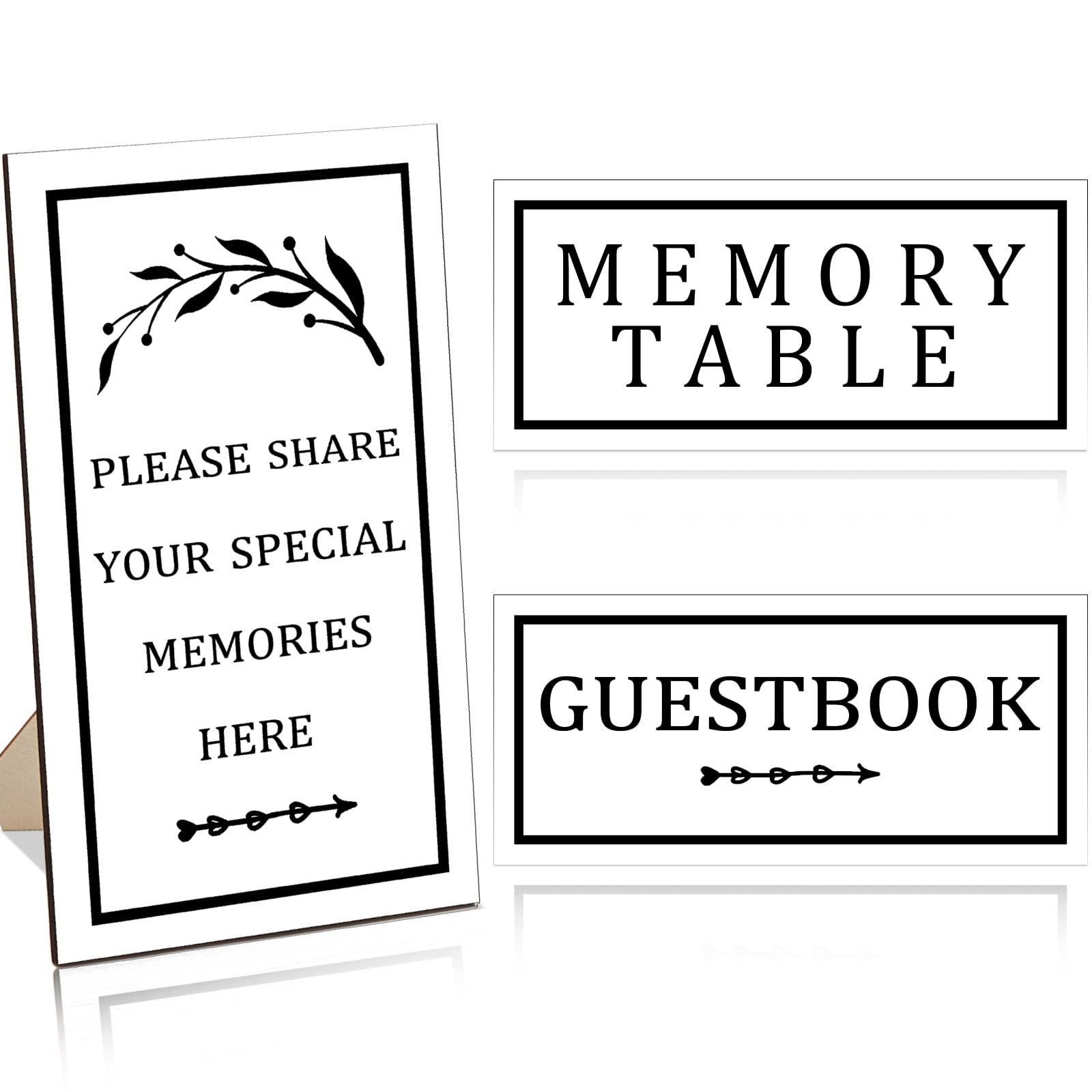 Photo 1 of 3 PCS Celebration of Life Decoration Wooden Funeral Table Signs Wood Share Memory Sign Guest Book Funeral Memorial Table Condolence(White)