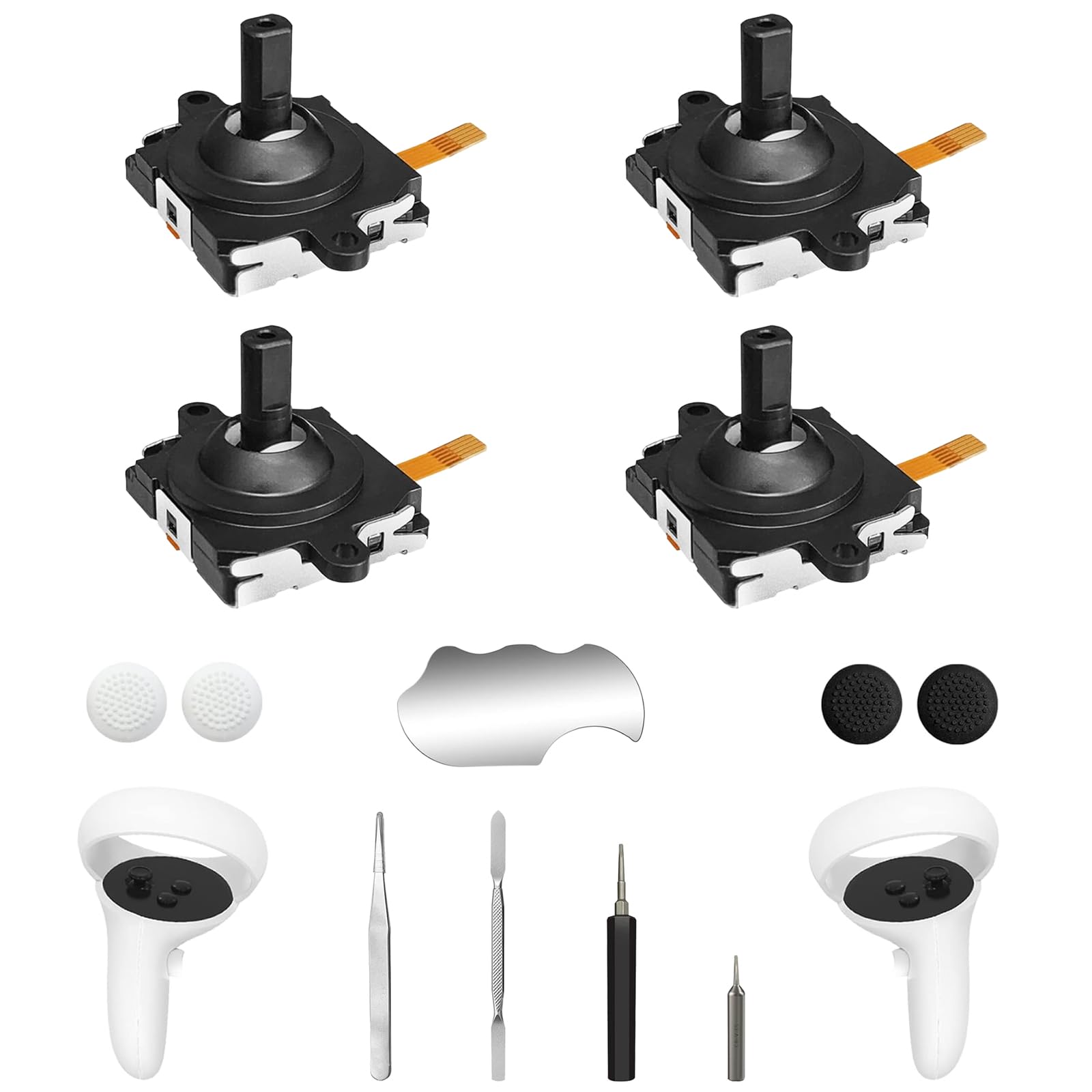 Joystick Replacement Kit for Oculus Quest 2/3 Controller-OLCLSS Repair Accessories for Meta Quest 2/3 Controller, Include 2 Joysticks, T5 Screwdriver, Tweezer, Pry Tool, 4 Thumbstick Grips