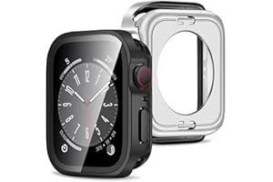 Amizee 2 in 1 Case [2-Pack] Compatible with Apple Watch Series 9 8 7 45mm with Built-in Screen Protector, Straight Edge Hard PC Full Body Protective Cover for iWatch 45mm, Matte Black/Matte Silver