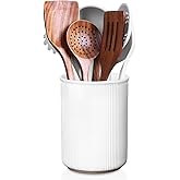 LoeJan Utensil Holder, Extra Large Utensil Crock, Stable Ceramic Utensil Organizer, Cooking Tool Organizer Set for Kitchen Counter Farmhouse Decor (E-6.7" White)