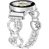 20mm Bling Metal Band Compatible with Samsung Galaxy Watch 7 FE 6 5 4 40/44mm Women,Galaxy Watch 5 Pro,6 4 Classic,Active 2,Love Heart Shape Bracelet Dog Paw Cute Wristband