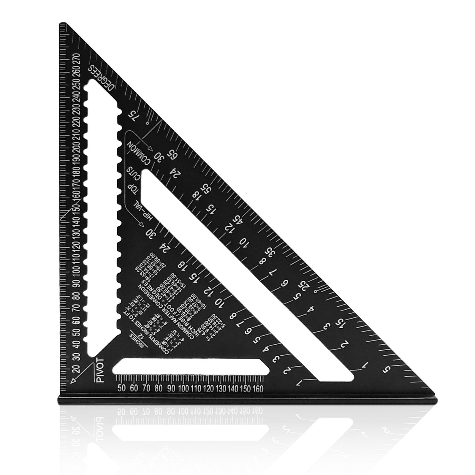 12 Inch Aluminum Alloy Carpenter Square - Double Scale Triangle Ruler for Woodworking and Rafter Angles