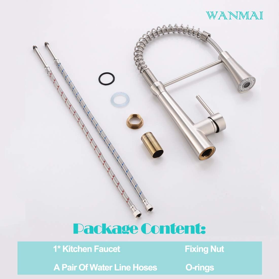 WANMAI Kitchen Faucets with Pull Down Sprayer Single Handle High Arc Kitchen Sink Faucet, Brushed Nickel Kitchen Faucet - - 