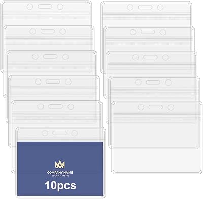 BEHAHAI 10 PCS Plastic Card Holder Clear Horizontal Waterproof ID Badge Card