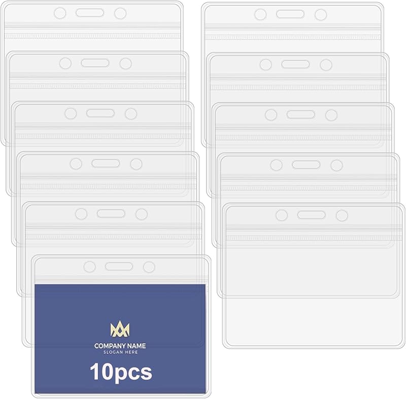 BEHAHAI 10 PCS Plastic Card Holder Clear Horizontal Waterproof ID Badge Card