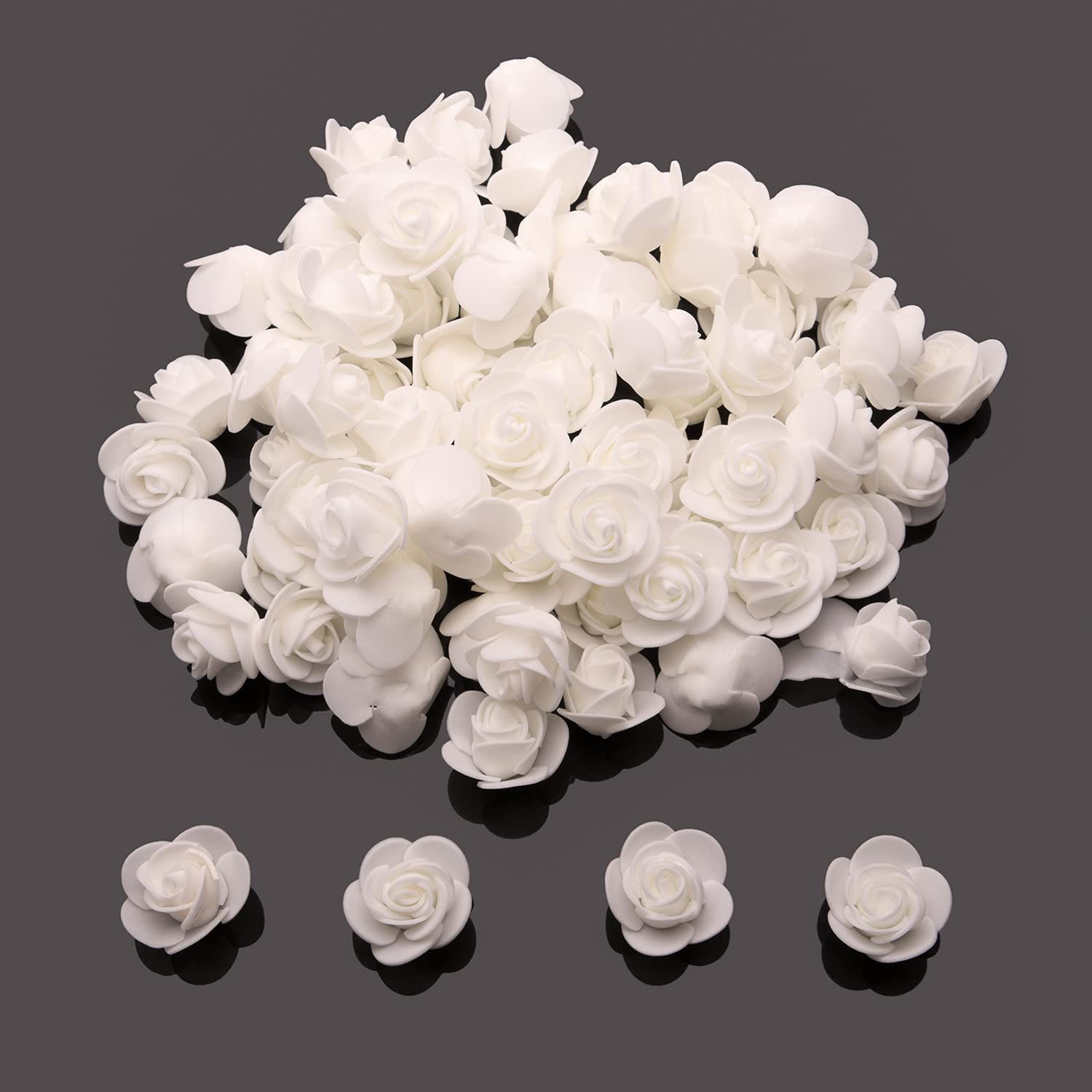 Euvoym 100 White Mini Foam Rose Heads for DIY Rose Bear Bouquet Wedding Decoration Accessories