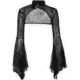 XCJIKUKE Women Gothic Crop Top Y2K Black Cropped Cardigan Cover Up Tops Emo Shrug Bolero Shirt