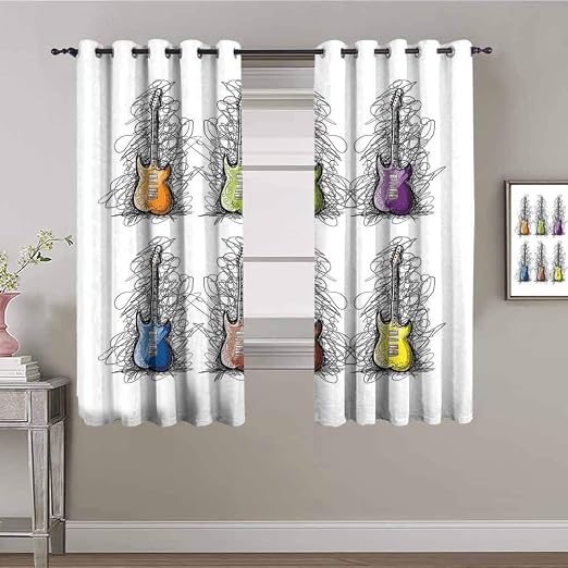 Amazon.com: Music Blackout Curtain Sketchy Lined Colored Design Guitar