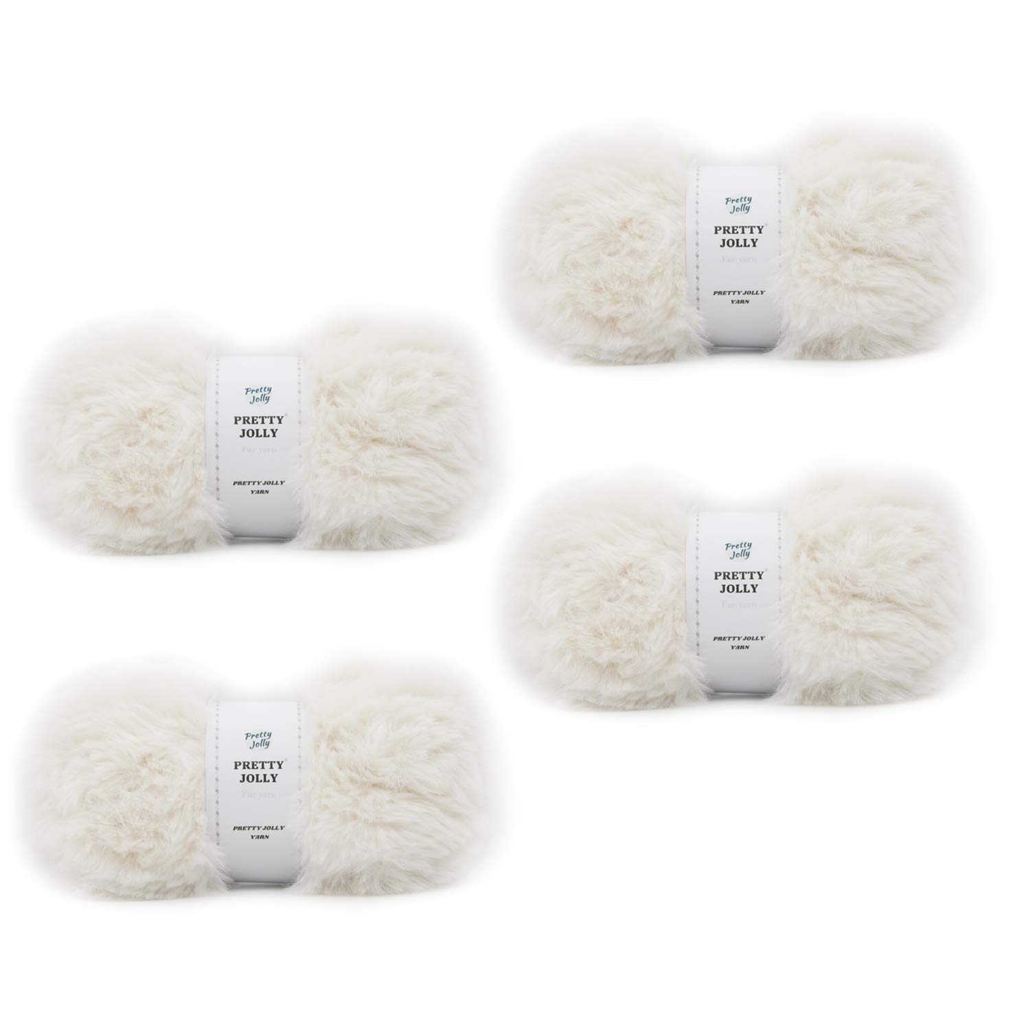 Pretty Jolly 4 Balls Faux Fur Super Soft Chunky Fluffy Eyelash Polyester Yarn - Cream White — image 1