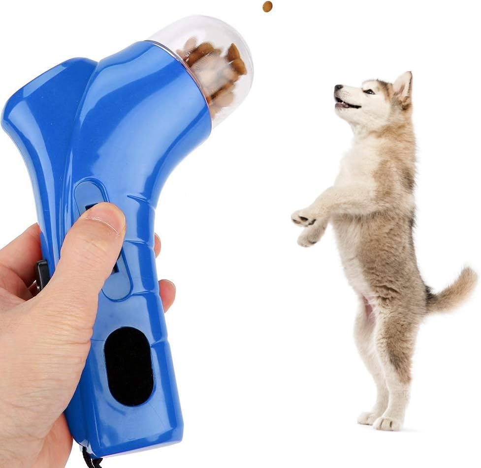 Pssopp Pet Treat Launcher Shooter Dog Food Catapult Puppy Snack Feeder Dispenser Pet Training Toys Interactive Toys for for Exercise and Training(Blue)