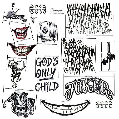 4 Sheets Joker Tattoos, Halloween Temporary Tattoos For Men, Suicide