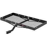 CURT 18110 48" x 20" Steel Tray Cargo Carrier, 1-1/4" Shank, 300 lb | Fits 1-1/4" Receivers; 2" Adapter Included; 48" x 20" Tray; 300 lb Max; Angled Shank; Hitch Pin &amp; Clip Included