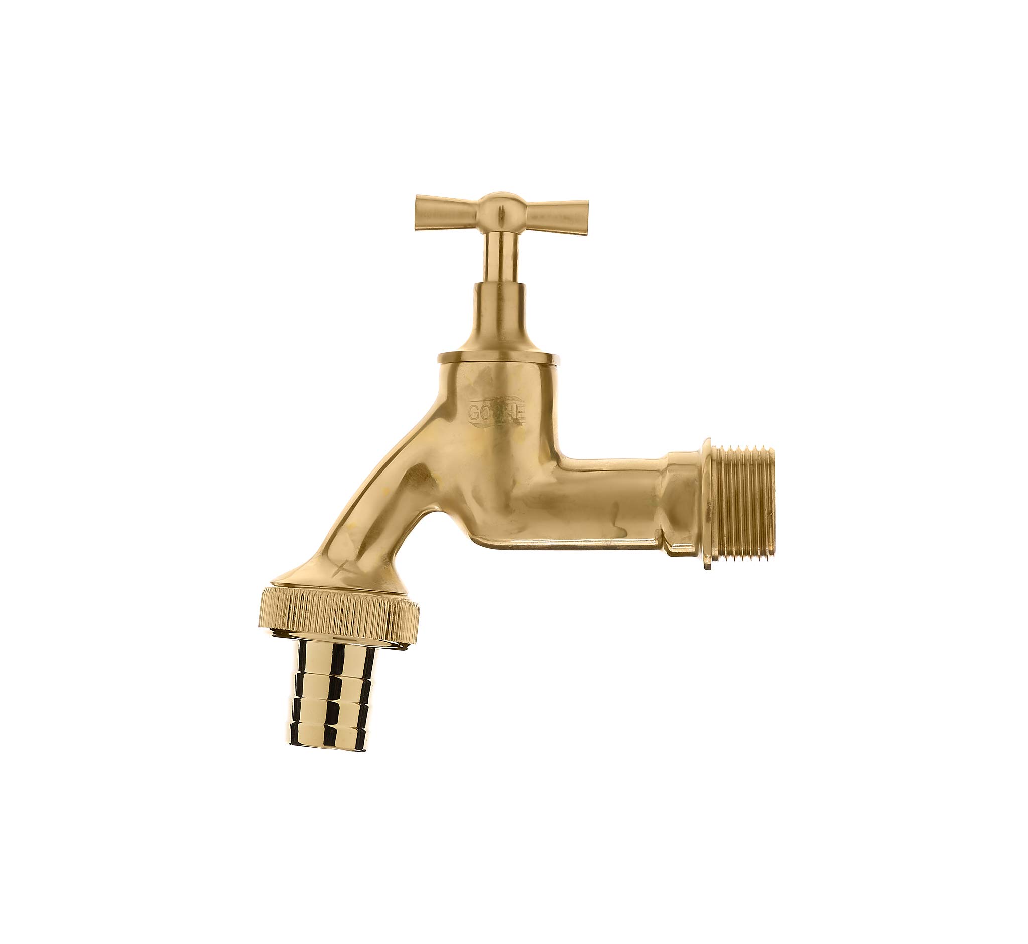 GROSHE Outside Tap with Garden Hose Pipe Connector, Water Butt Tap, 3/4" BSP Inlet - Vintage Polished Brass, Poppet Valve, Bib Tap, Outdoor Tap Connector, Barbed Hose Tail Included, Built to Last