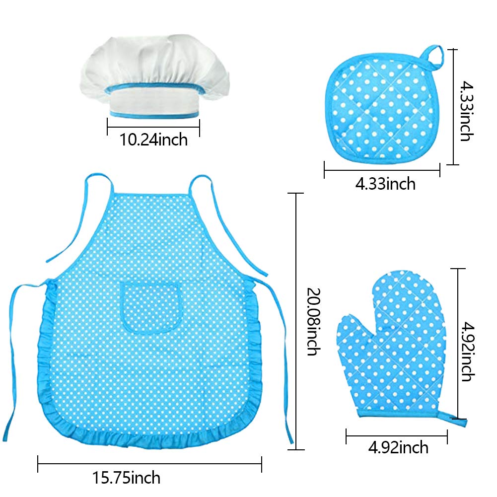 Children Chef Set, 11PCS Cooking and Baking Custom for Kitchen Role Playing, Chef Apron, Hat, Mitt, Utensils for Little Girls and Boys