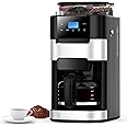 Joy Pebble 10-Cup Drip Coffee Maker with Built-in Grinder, Touch-Screen Programmable Brew Coffee Machine with Timer, 8 Grinding Settings, Reusable Filter, Keep Warm Plate, 50.7oz Water Tank
