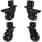 Hirate 3 inch Side Mount Caster Wheels, L- Shaped Swivel Plate Casters | Heavy Duty 2 with Brake, 2 No Brake Industrial Casters , for Furniture, Kitchen Cabinet, Table, Loading Capacity 600 Lbs