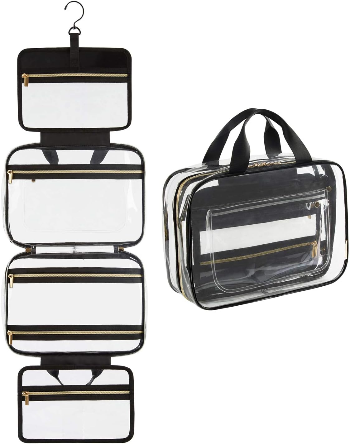 BAGSMART Toiletry Bag Travel Bag with Hanging Hook, Water-resistant Makeup Cosmetic Bag Travel Organizer for Accessories, Shampoo, Full Sized Container, Toiletries (Large-Transparent)