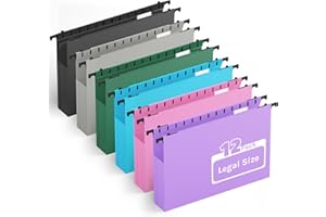 Ansook Plastic Extra Capacity Legal Hanging File Folders,Heavy Duty 2" Expansion Hanging Folder with 1/5 Tabs,12 Pack Filing Cabinet Folders,Accordion File Folders,Color File Organizer for Office