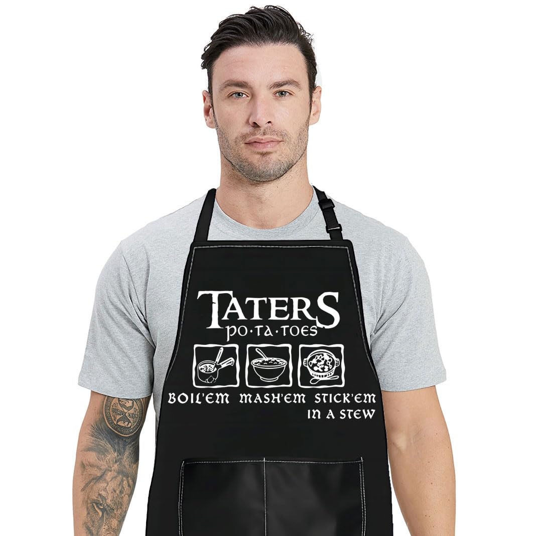 WZMPA Funny PotatoTater Adjustable Apron with Pockets, BoilEm, MashEm, StickEm In a Stew, Taters Potatoes, Medium