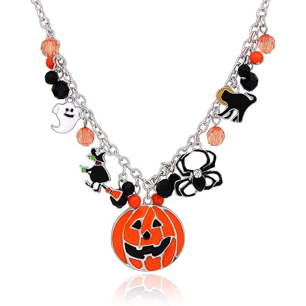 Collier Perles Halloween Citrouille - Bijou Fantaisie Gothique Pour Femme - Fêtes Et Cosplay