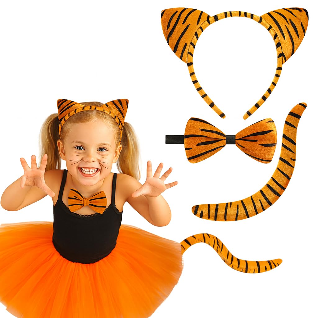 Lizzy Kids TIGER TUTU COSTUME Fancy Dress Halloween Tutu Ears Animal Accessory Set (Full Tiger Costume set)