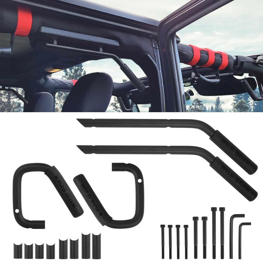 Jtron Front & Rear Grab Handle Bar Hand Mount, Steel Grab Bar Handle Kit for Jeep Wrangler JK 07-19, Black