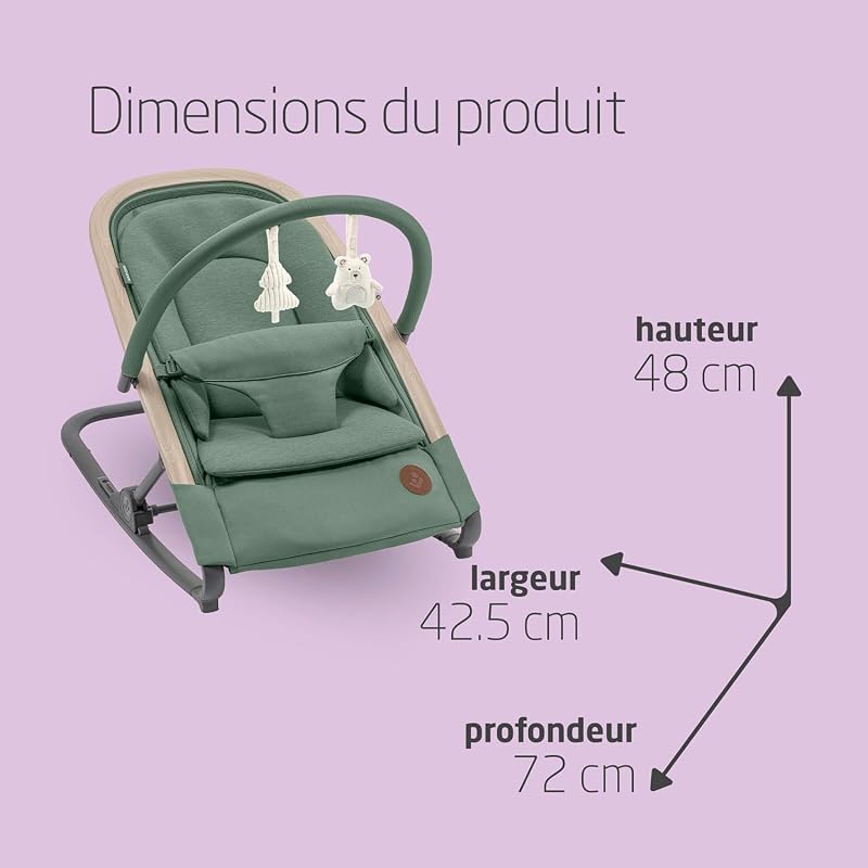 Kori Chaise Transat Bebe 2-en-1, 0-6 Mois, jusqu'à 9 kg, Baby Bouncer,Léger & Compact, Harnais Facile à Installer, Coussin Nouveau-né, Essential Graphite