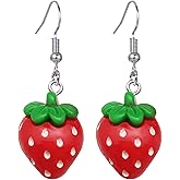 coadipress Strawberry Drop Dangle Earrings for Women Lifelike Simulated Strawberry Earrings Cute Red Resin Fruit Drop Earring