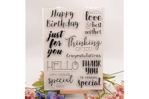 MESYGK Large Greetings Blessing Words Thank You Happy Birthday Clear Stamps Transparent Silicone Stamp Album Cards Rubber Stamp for Card Making Decoration and DIY Scrapbooking