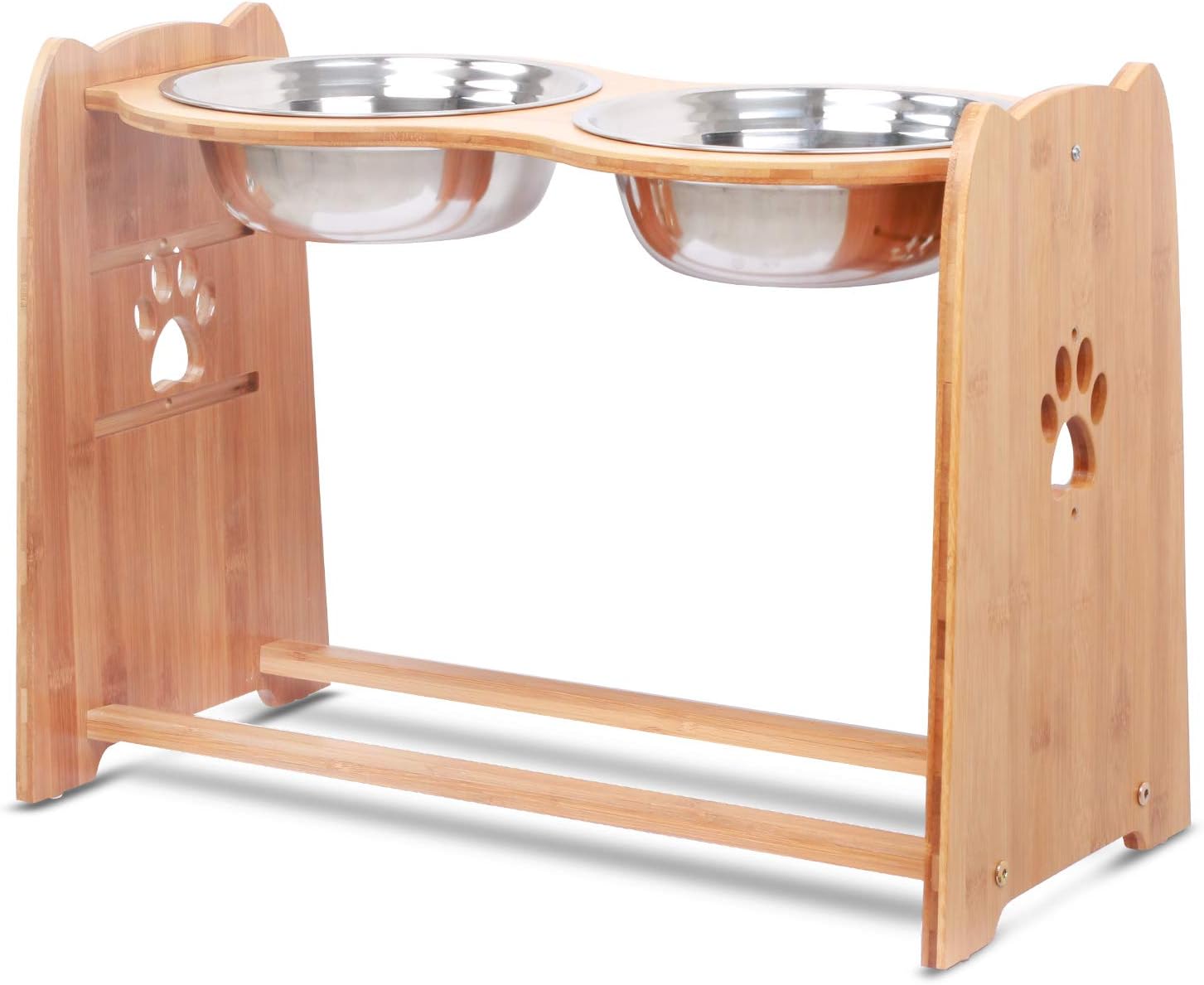Kitchen & Dining : X-ZONE PET Raised Pet Bowls for Cats and Dogs, Adjustable Bamboo Elevated Dog Cat Food and Water Bowls Stand Feeder with 2 Stainless Steel Bowls and Anti Slip Feet (Height 16.3") : 