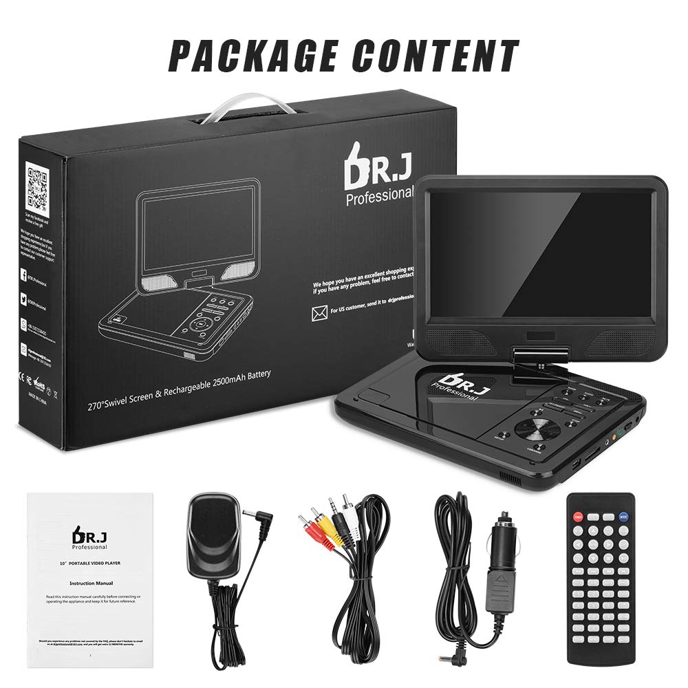 DR. J Professional 12.5" Portable DVD Player with 5 Hours Rechargeable