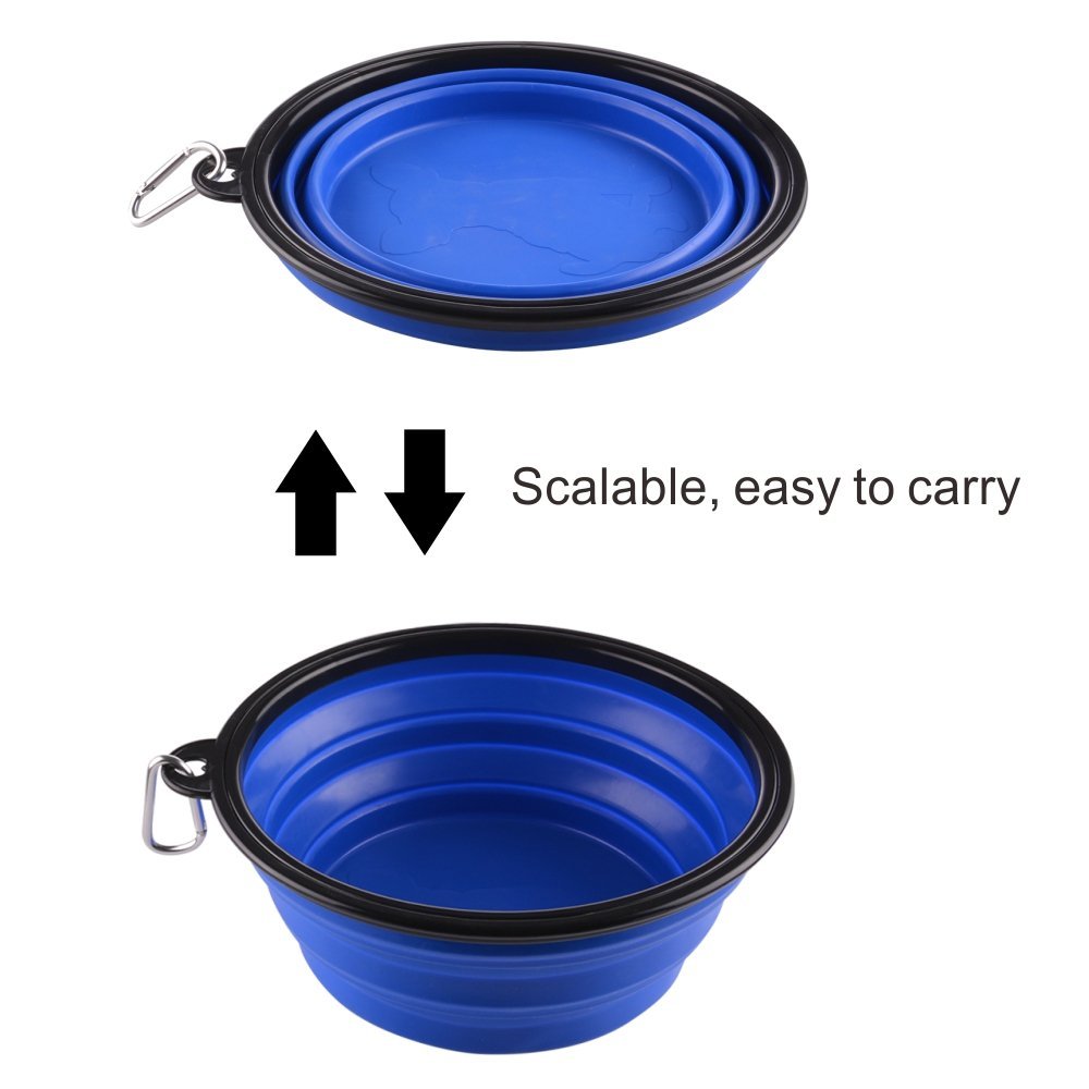 Guardians Extra Large Collapsible Dog Bowl, 102oz Portable Foldable Water Bowls Food Dishes with Carabiner Clip for Travel (Blue)