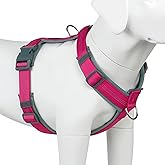 Plutus Pet No Pull Dog Harness, Adjustable Nylon Harness with Soft Padding, Reflective and Heavy Duty Dog Harness for Small, Medium, Large Dogs(Hot Pink, M)