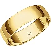 6MM Solid Gold Men's Wedding Band - Classic, Lightweight Wedding Ring for Men; 10K or 14K Yellow, White, or Rose Gold Jewelry; Plain Polished Wedding Band; Durable, Comfortable Gold Rings for Men,