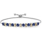 Gem Stone King 2-Tone Birthstone Bracelet for Women | 925 Silver 10K Yellow Gold | 4MM Round Gemstones | Adjustable Bolo Up to 9 Inch | Jewelry Gift for Her Mom Wife