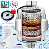 health plus 15 Stage Shower Filter - Filtered showers head softener for hard water - 2 Pack, Chrome