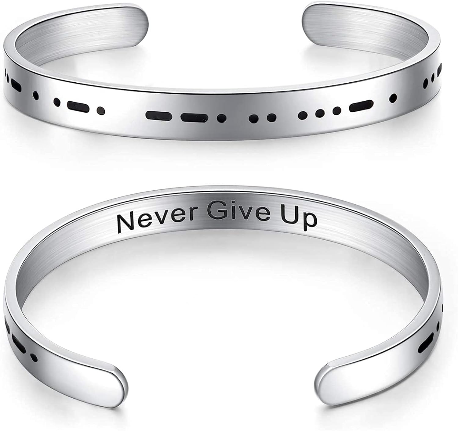 Lcherry Inspirational Never Give Up Morse Code Cuff Bangle Bracelet Hidden Message Jewelry for Men Women: Jewelry