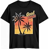 T Shirts for Men Graphic Tees Men Orange Sky Crew Neck Mens Shirts Short Sleeve Vacation Palm Tree Casual T-Shirt