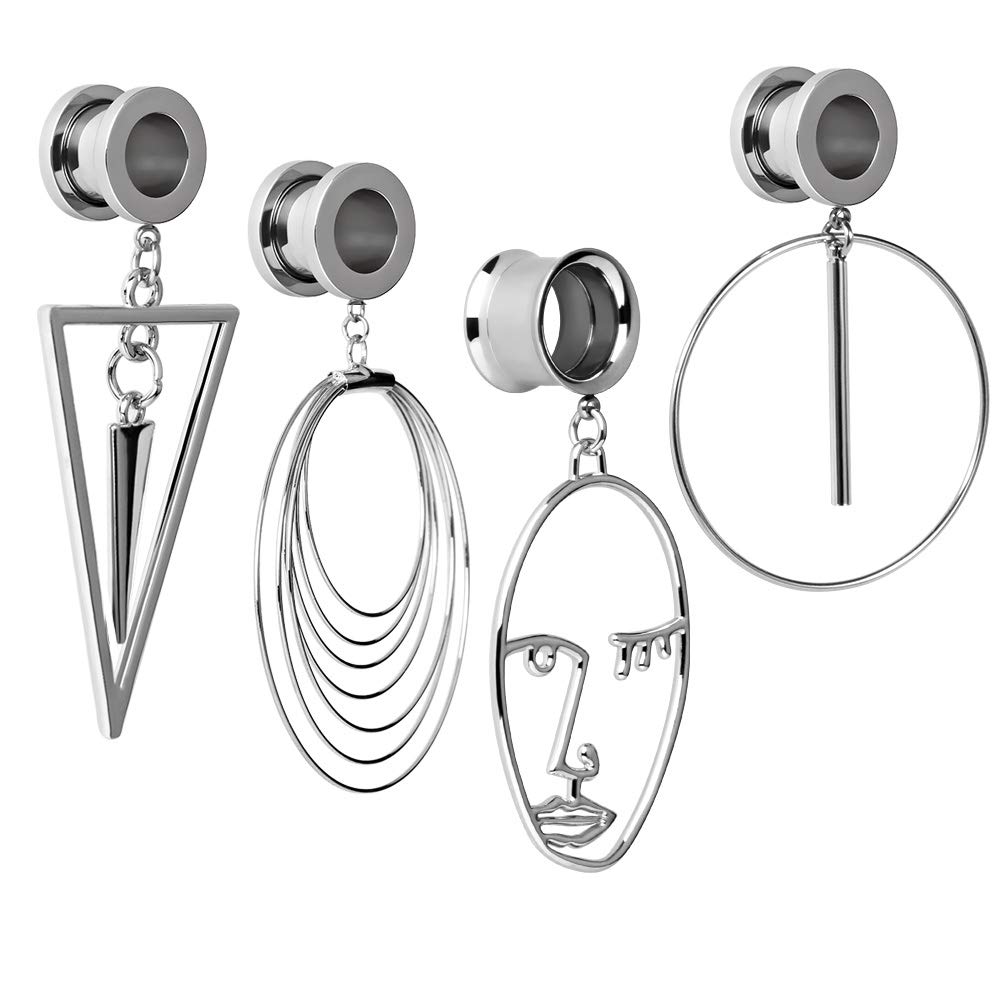TBOSEN 8 PCS Stainless Steel Screw Ear Gauges Large Dangle Plugs Tunnels Expander Body Piercing Jewelry Set
