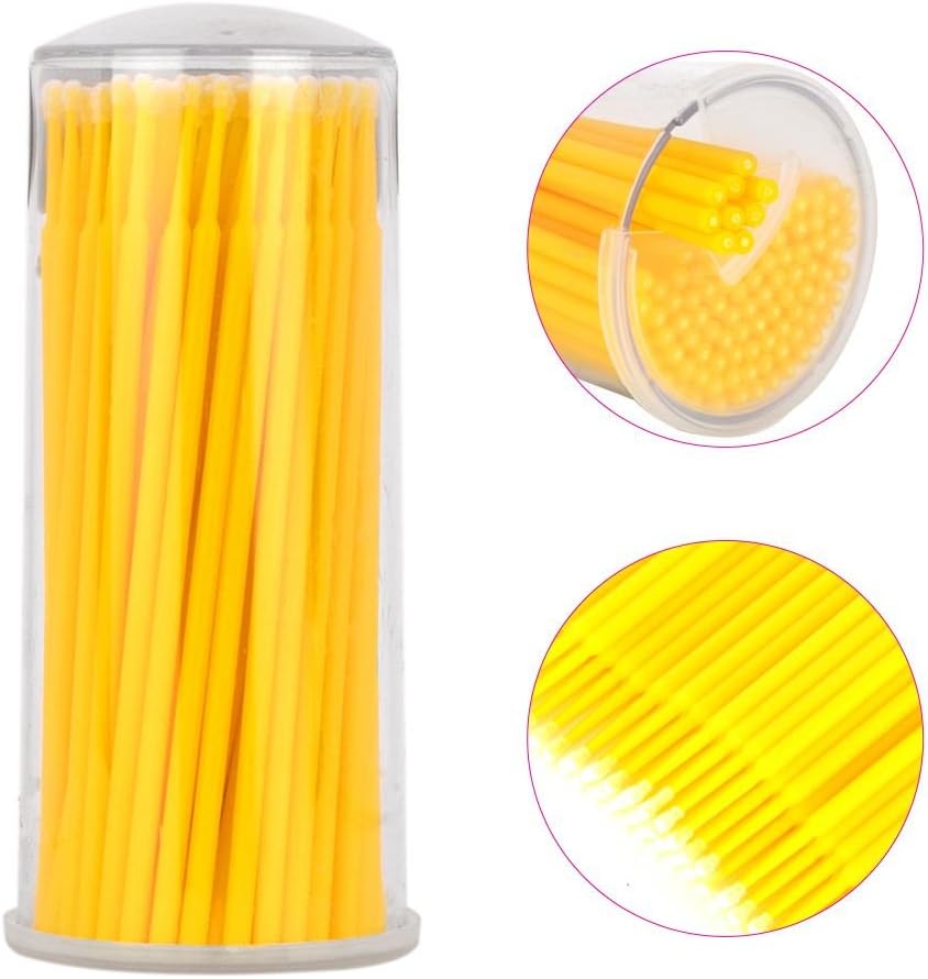 Alonea Micro Applicators Brush, 100PCS Multipurpose Brush Disposable Applicators Tooth Lip Eyelash Brush Micro Brushes Swab Lint (Yellow)