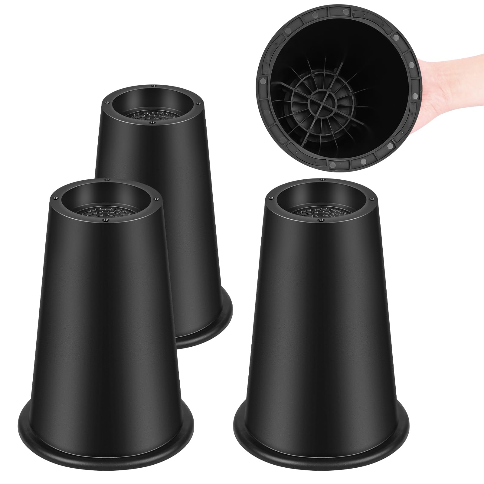 Photo 1 of 4 Pack 8 INCH Round Bed Riser/Furniture Lift Bed/Bed risers/Furniture Lifter/Table risers/Frame Risers Create Under Bed Storage Heavy Duty for Furniture Height Adjustment Round Black (4Pack, 8 Inch)