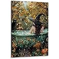 Whimsigoth Bathroom Decor Witchy Bubblebath Halloween Art Black Cat Print Dark Academia Halloween Poster Vintage Witchy Home Decor For Living Room 8x12inch Framed