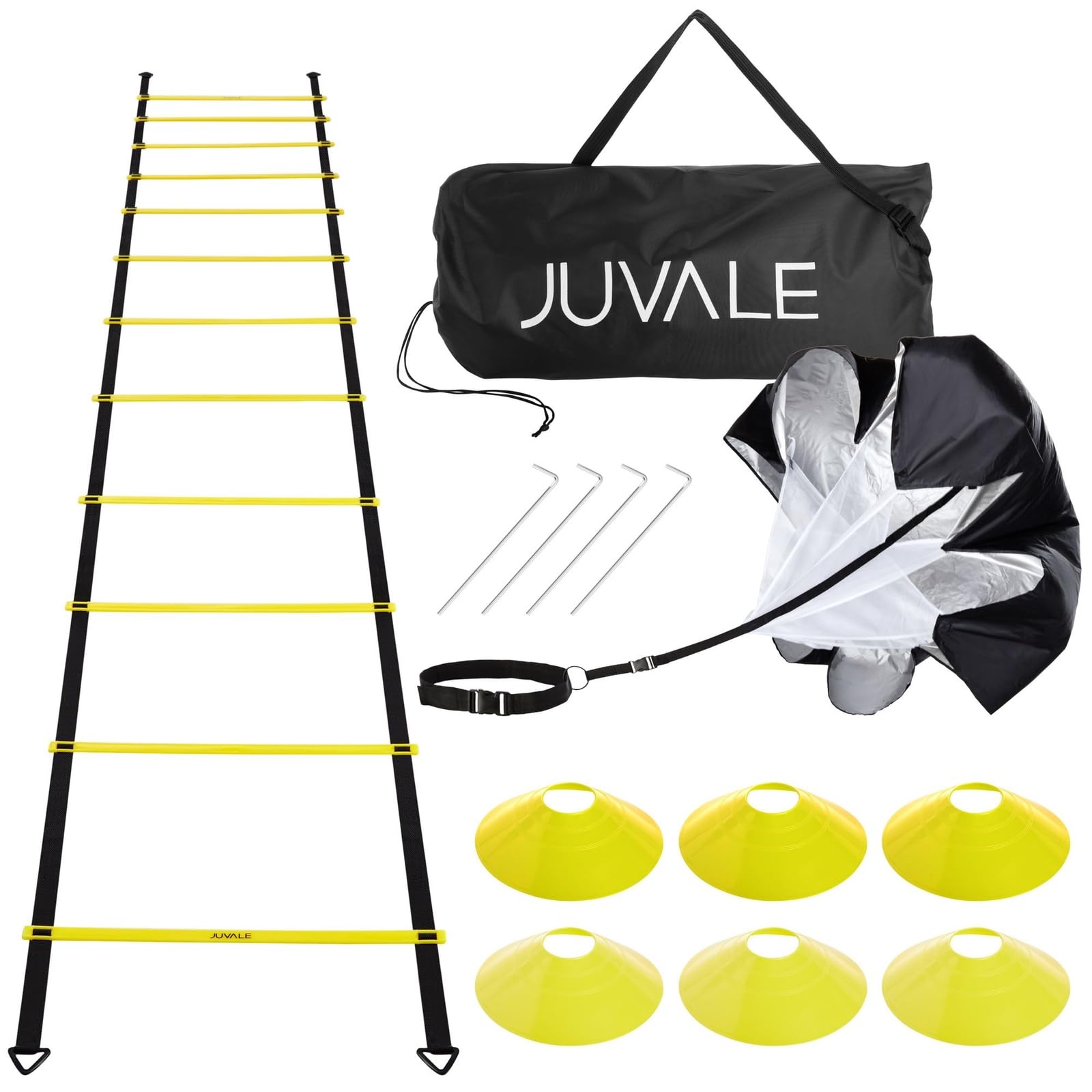 Juvale Agility Training Equipment with Ladder, 6 Disc Cones, Resistance Parachute for Speed Training, Football, Workout, Footwork