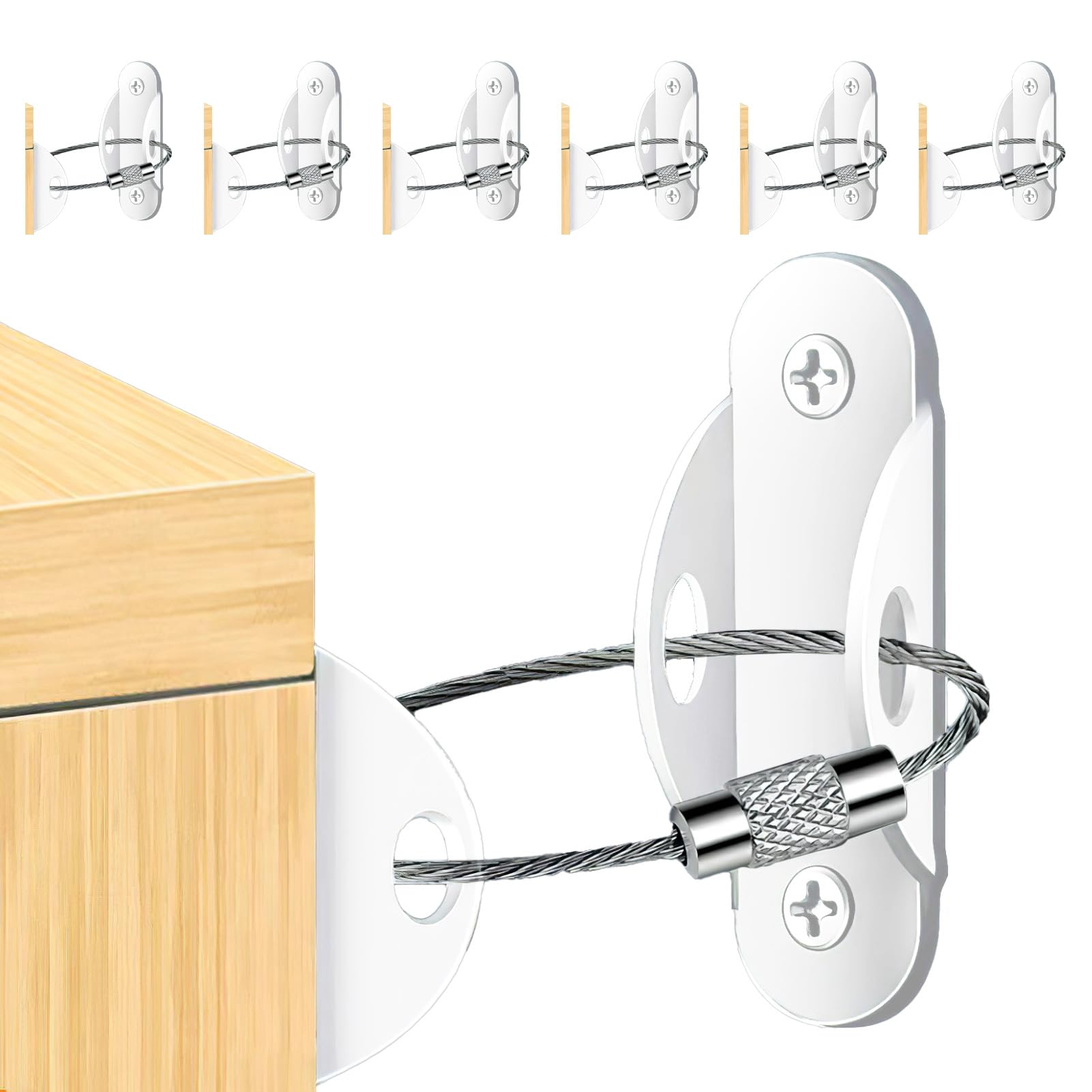 6-Pack Metal Anti-Tip Furniture Straps for Baby & Pet Safety – Heavy-Duty Wall Anchors to Secure Cabinets, Bookshelves, Dressers, and More – Easy Installation, Detachable Design