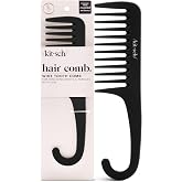 Kitsch Wide Tooth Comb For Curls - Hair Brushes For Women - Black | Curved Handle Detangling Tool for Curly, Wet &amp; Thick Hairs, Frizz-Free Shower Comb for Women, Easy Everyday Hair Care