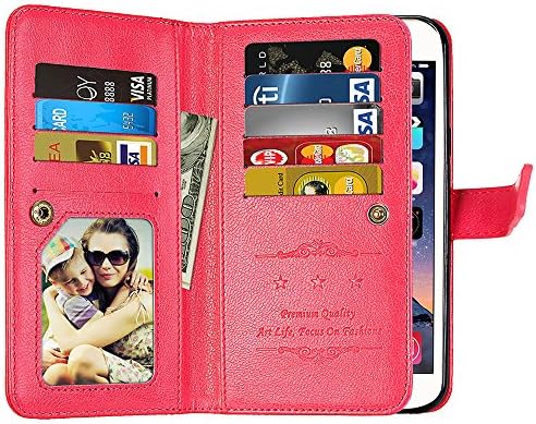 Samsung Galaxy J7 2017 Case,Galaxy J7 V,J7 Perx,J7 Prime,J7 Sky Pro,Unlocked New Luxury 9 Card Slots Leather Wallet Flip Stand Holder Holster Protective Case Cover for Samsung Galaxy J7 2017 (Red)