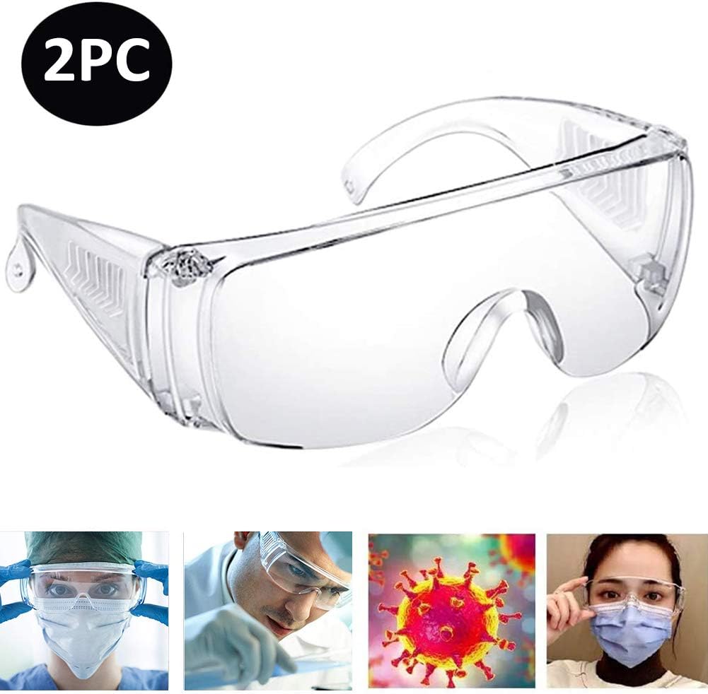 (Same day shipping) Transparent Safety Goggles Adjustable Goggles Chemical Splash Impact Resistant Fully Enclosed Safety Goggle Clear Anti-Fog Anti-Dust Anti-UV -Clear 2 Pcs.