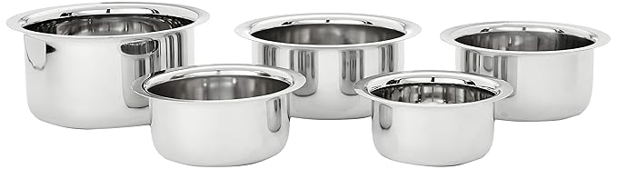Amazon Brand - Solimo Stainless Steel Tope Set (5 pieces, 425 ml, 550 ml, 850 ml, 1250 ml and