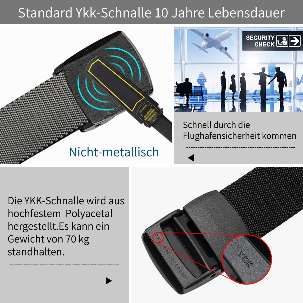 LionVII Elastische Gürtel für Herren, 2 Farben in 1 Gürtelband für Arbeit Outdoor Wandern,130 cm Stretchgürtel mit Kunststoffschnalle (Schwarz und Grau) 5